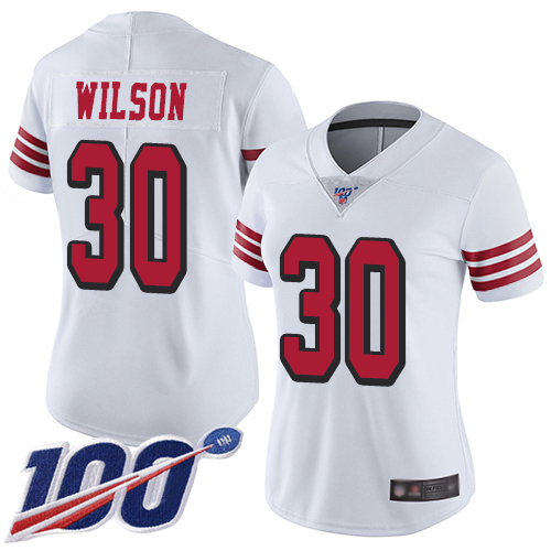 San Francisco 49ers Limited White Women Jeff Wilson NFL Jersey #30 100th Season Rush Vapor Untouchable